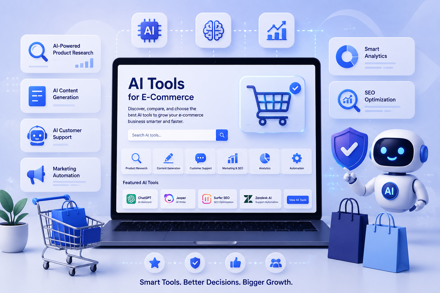 AI tools for ecommerce dashboard and automation illustration