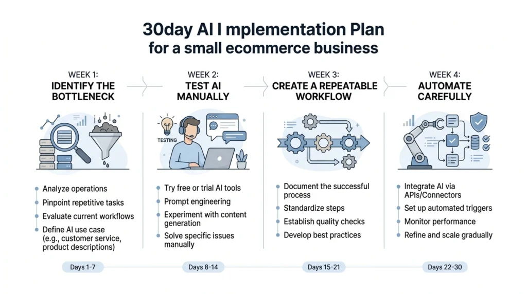 30-day AI implementation plan for a small ecommerce business