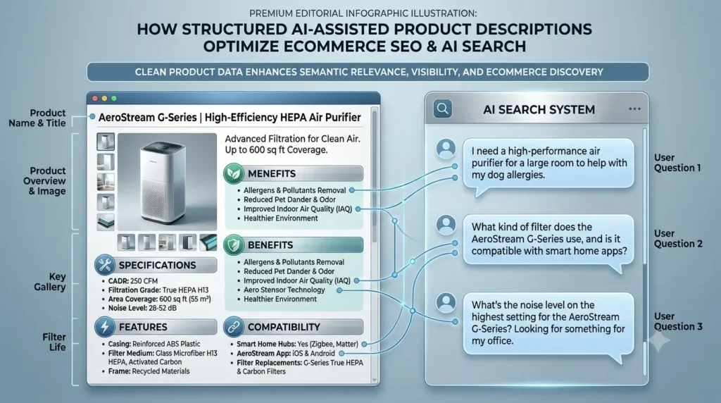  Ecommerce product page connected to AI search queries