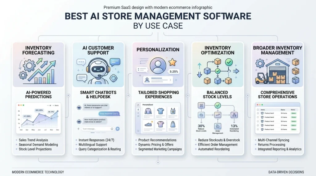 AI ecommerce software categories for inventory support and personalization