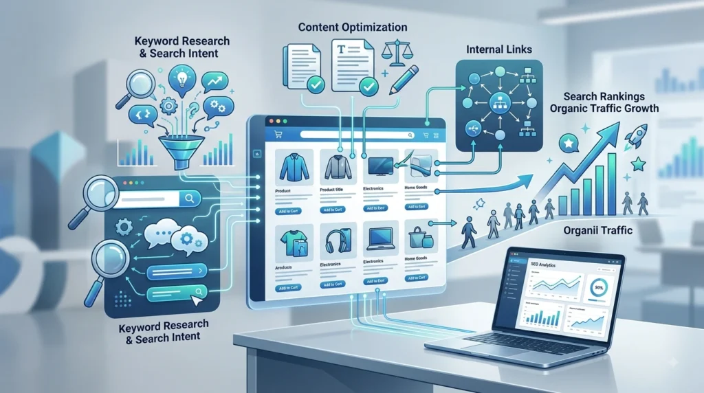 AI-supported workflow for product research, SEO, marketing, and customer support