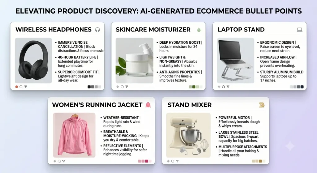 AI product bullet point examples for ecommerce