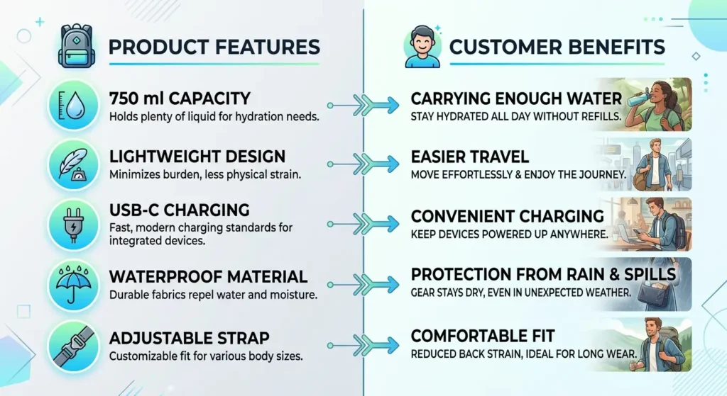 Product features vs customer benefits in ecommerce